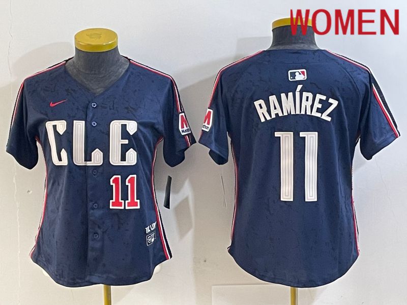 Women Cleveland Indians #11 Ramirez Blue City Edition Nike 2024 MLB Jersey style 2->women mlb jersey->Women Jersey